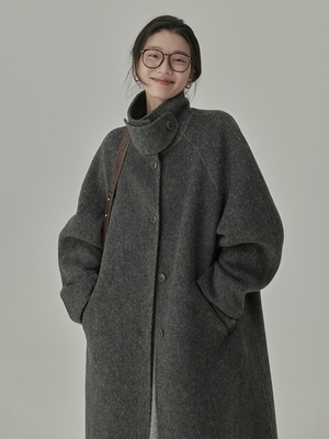 高级感新款灰色双面羊绒大衣韩版