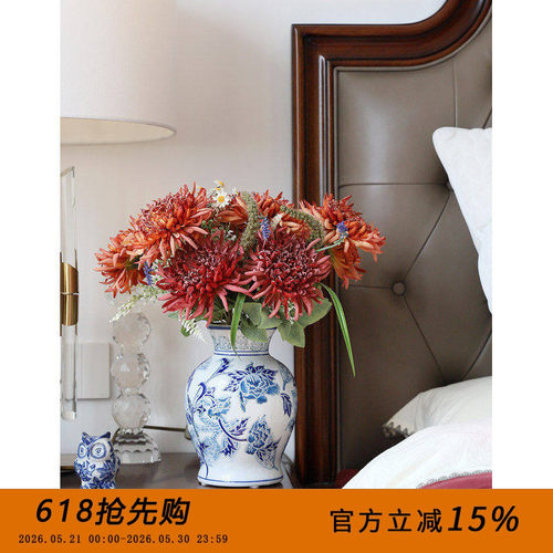 新中式手绘青花瓷花瓶陶瓷装饰摆饰客厅电视柜玄关插花创意花器