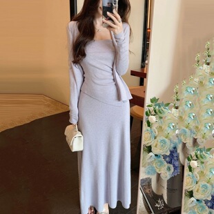 清冷富家千金穿搭气质连衣裙子女秋季 巨好看 早春漂亮韩系小套装