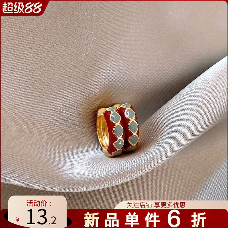 红色撞色滴釉珐琅耳环