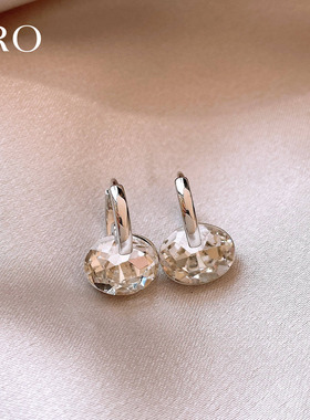 银色切面椭圆锆石耳扣耳环女小众独特耳钉高级感轻奢耳饰2026新款