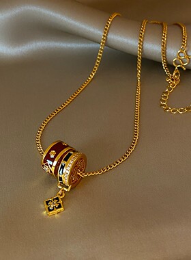 宝相花四叶草吊坠金色项链
