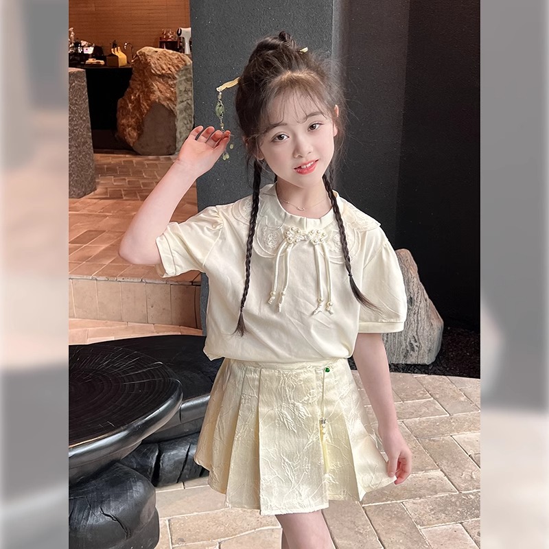 女童T恤2024夏季新款儿童上衣宝宝新中式短袖薄款国风打底衫夏装