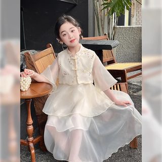 女童汉服套装2024夏季新款新中式外套儿童背心裙连衣裙国风两件套