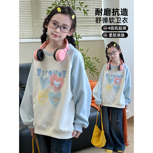 女童卫衣2026秋季新款儿童韩版圆领上衣中童撞色洋气宽松套头衫潮