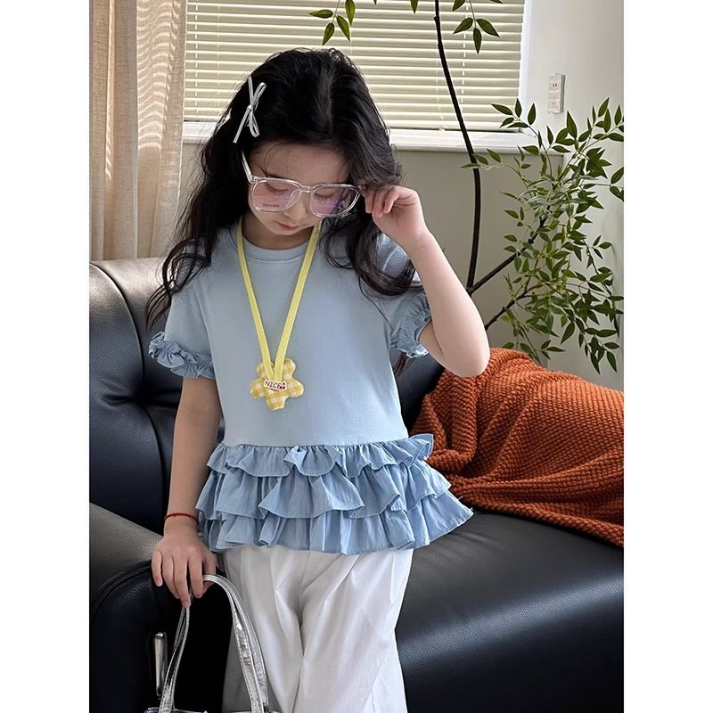 女童T恤2025夏季新款儿童韩版休闲短袖中大童女孩洋气百搭上衣潮