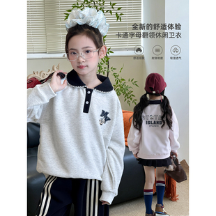 女童卫衣2026秋季新款儿童韩版学院风Polo领套头衫中童宽松上衣潮