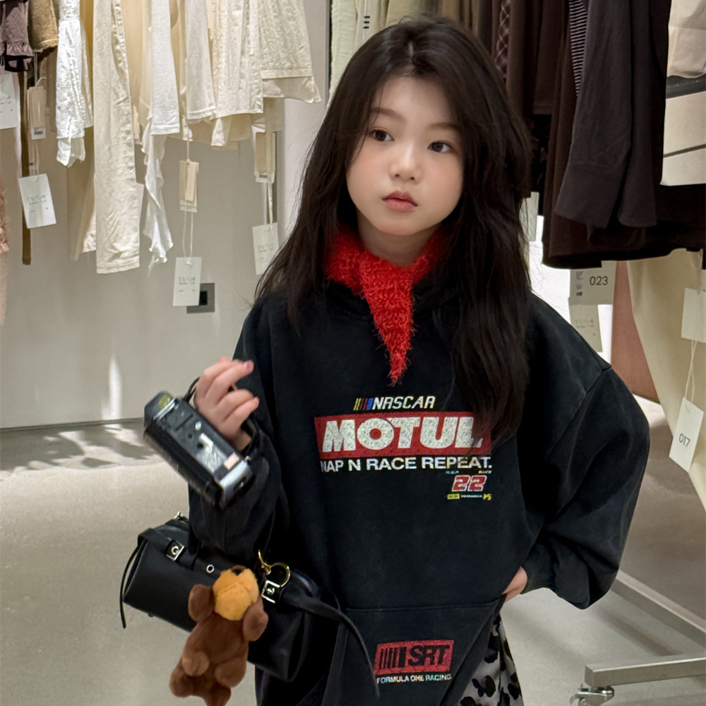 女童连帽卫衣2025秋季新款字母卡通连帽衫中大童女孩时髦上衣潮童