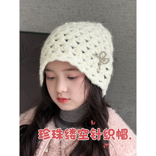 女童帽子2025秋冬季新款儿童镂空针织帽中大童韩版百搭毛线帽冷帽