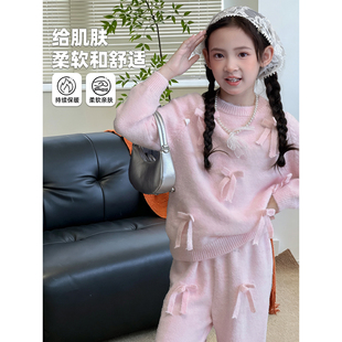 女童毛衣套装2026秋季新款儿童针织衫上衣裤子女孩韩版洋气两件套
