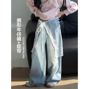 儿童裤 新款 子洋气百搭女孩韩版 休闲长裤 女童牛仔裤 直筒裤 2026春季
