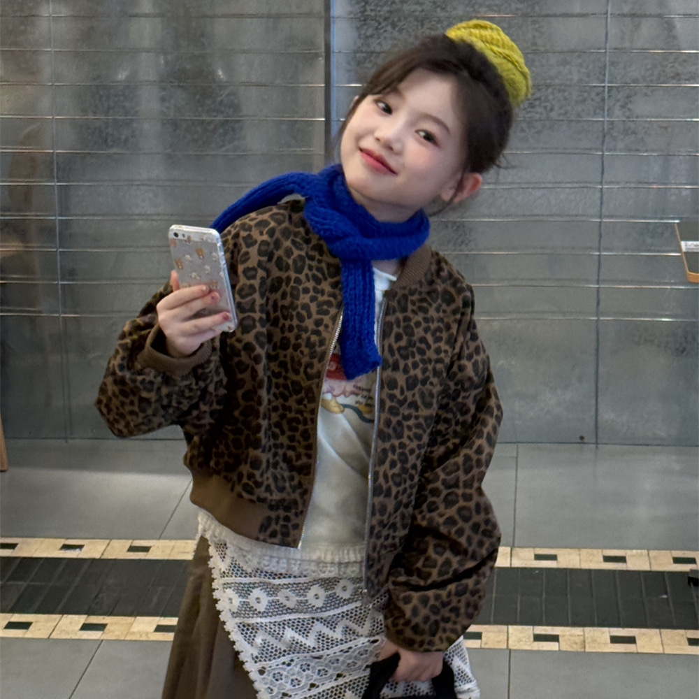 童装女童外套2025秋季新款韩版豹纹设计中大童儿童百搭夹克衫潮童