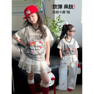 儿童甜美可爱印花宽松上衣中大童夏装 新款 潮 T恤2026夏季 女童短袖