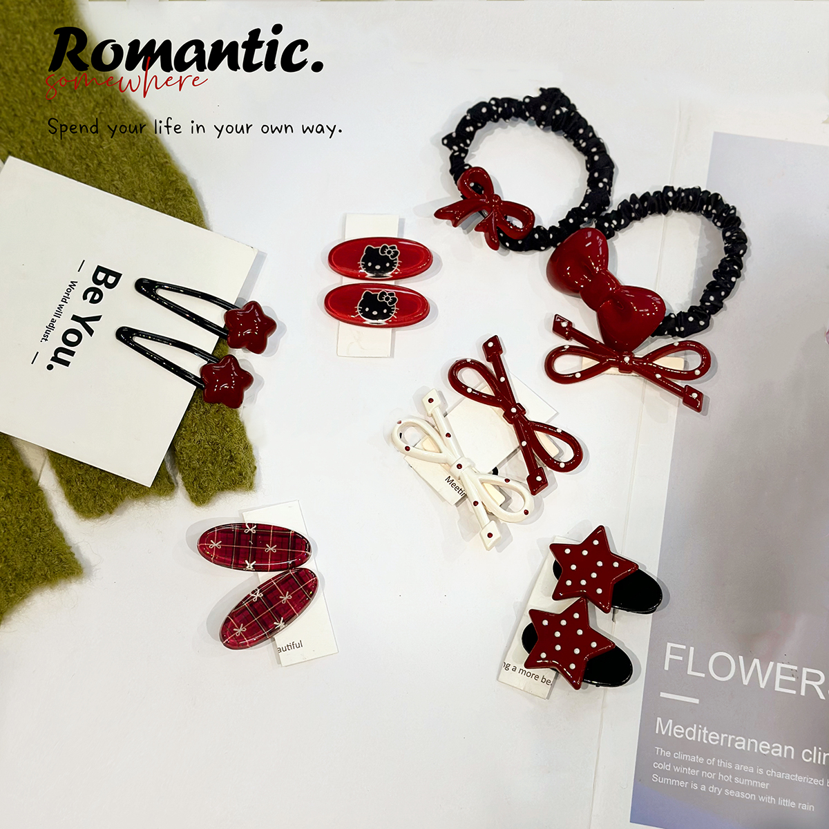 女童发饰儿童红色系蝴蝶结发夹鸭嘴夹bb夹侧边刘海夹发圈发绳配饰