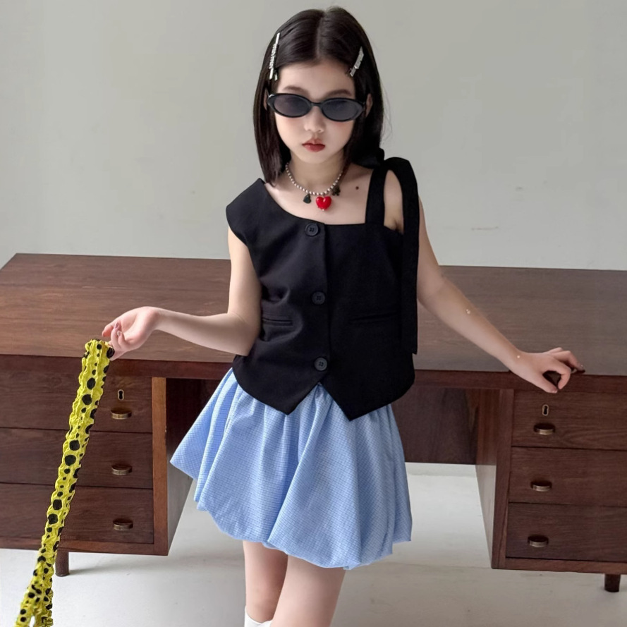 女童背心2025新款夏季儿童洋气时髦背心韩版潮酷中大童薄款童装