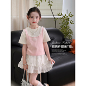 儿童洋气百搭假两件中大童女孩韩版 新款 上衣 T恤2026夏季 女童短袖