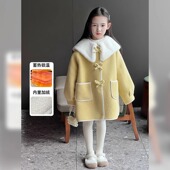 大衣冬装 女童呢大衣2025冬季 加绒外套中长款 儿童韩版 毛呢上衣 新款