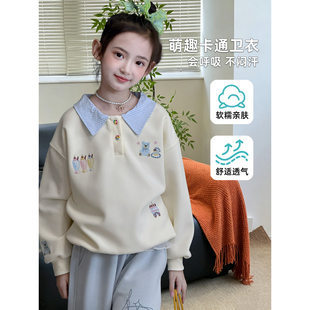 女童卫衣2026秋季新款儿童撞色Polo领中童韩版甜美宽松套头上衣潮