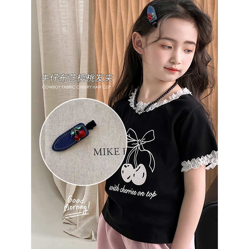 深蓝牛仔布艺可爱刘海夹发夹