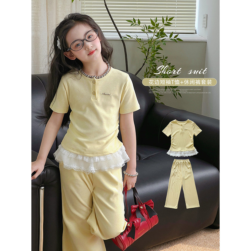 女童套装2025夏季新款儿童夏装洋气短袖上衣T恤裤子休闲两件套潮