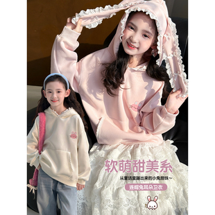 女童卫衣2026春季新款儿童韩版甜美连帽上衣中大童洋气套头衫春装