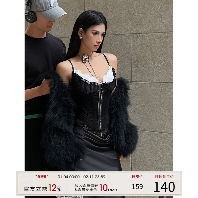 灰尘邓邓 miu系穿搭套装2025春季性感辣妹两件套蕾丝鱼骨吊带背心,女装/女士精品,时尚套装,淘宝优惠券,粉丝福利购,淘宝优惠卷