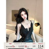 女秋蕾丝拼接吊带上衣半身皮裙两件套 辣妹套装 现货 灰尘邓邓