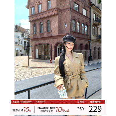 灰尘邓邓 短款风衣外套女2025早秋新款卡其色收腰翻领夹克上衣