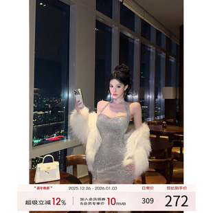 性感挂脖包臀裙生日裙子 新款 灰尘邓邓 御姐感连衣裙女2025冬季