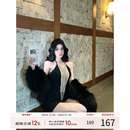 名媛拼接包臀裙生日裙子 新款 灰尘邓邓 性感挂脖连衣裙女2025冬季