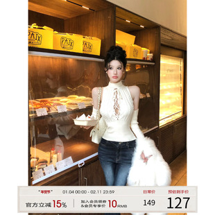 灰尘邓邓 高领针织背心女2025冬季新款修身露肩打底衫内搭上衣