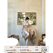 灰尘邓邓 性感拼接包臀裙生日裙子 新款 法式 吊带连衣裙女2025冬季