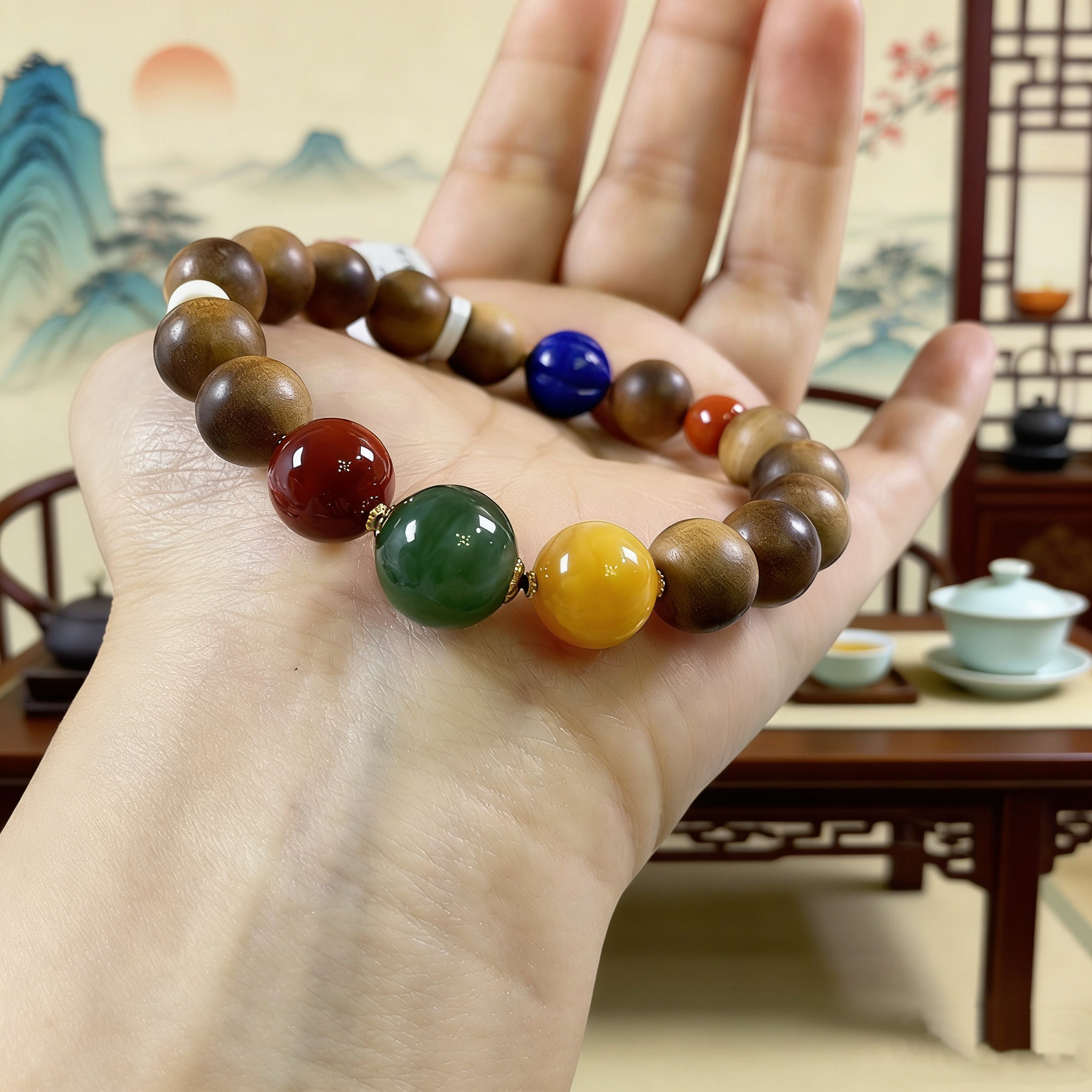 横纹红肉迈索尔老山檀多宝手串 小众木作