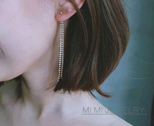 美国14k包金饰品手作简约气质镶钻超闪长耳线流苏原创耳环耳钉