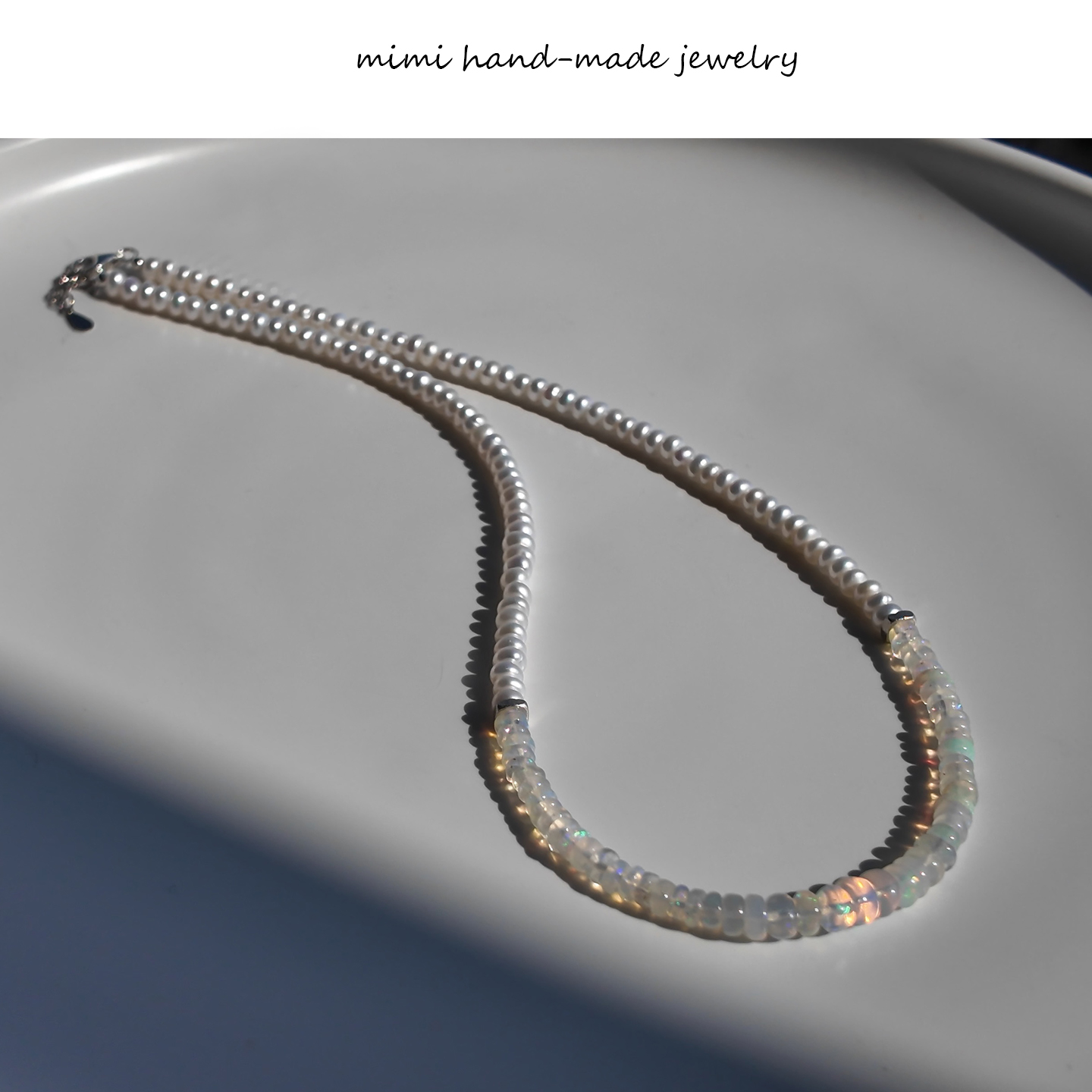 天然欧泊淡水珍珠S925纯银锁骨链