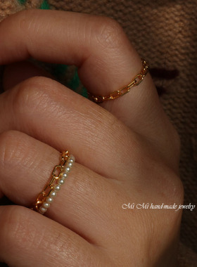 MIMI 进口14K包金注金长方形椭圆光面光身戒指指环洗手洗澡不用摘