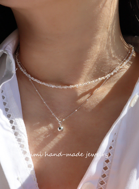 S925纯银圆球珍珠锁骨链