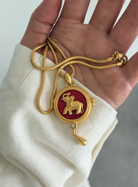 BOB Macklie中古红珐琅釉大象盒子吊坠项链