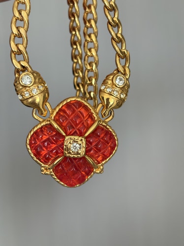 vintage中古Ivana红色瓜菱果冻金色蛇骨项链