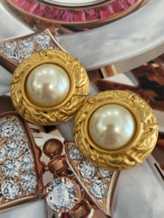 vintage中古carolee珍珠叶子耳夹
