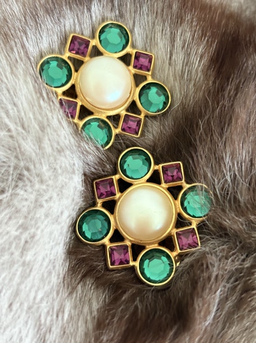 vintage中古ben amun彩色树脂珍珠马耳他耳夹