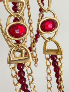 vintage中古Napier红琉璃三股毛衣项链