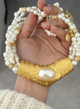 vintage中古richelieu哑光金色埃及风夸张多股项链