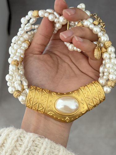 vintage中古richelieu哑光金色埃及风夸张多股项链