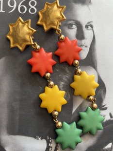 vintage中古Leslie block哑光金色五角星扫肩耳夹