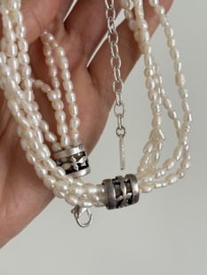 vintage中古Napier真珍珠多股马耳他银色项链