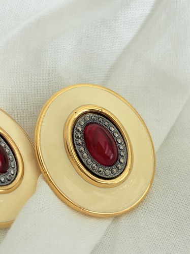 vintage中古Monet白色珐琅果冻琉璃耳夹
