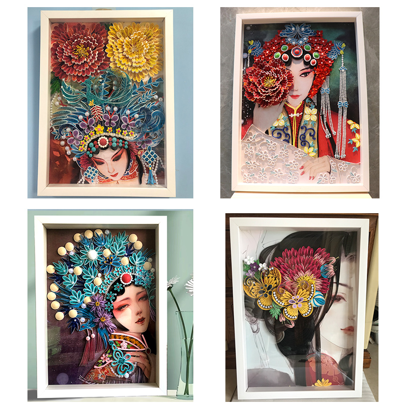 衍如意手工衍纸彩色线稿图国庆节