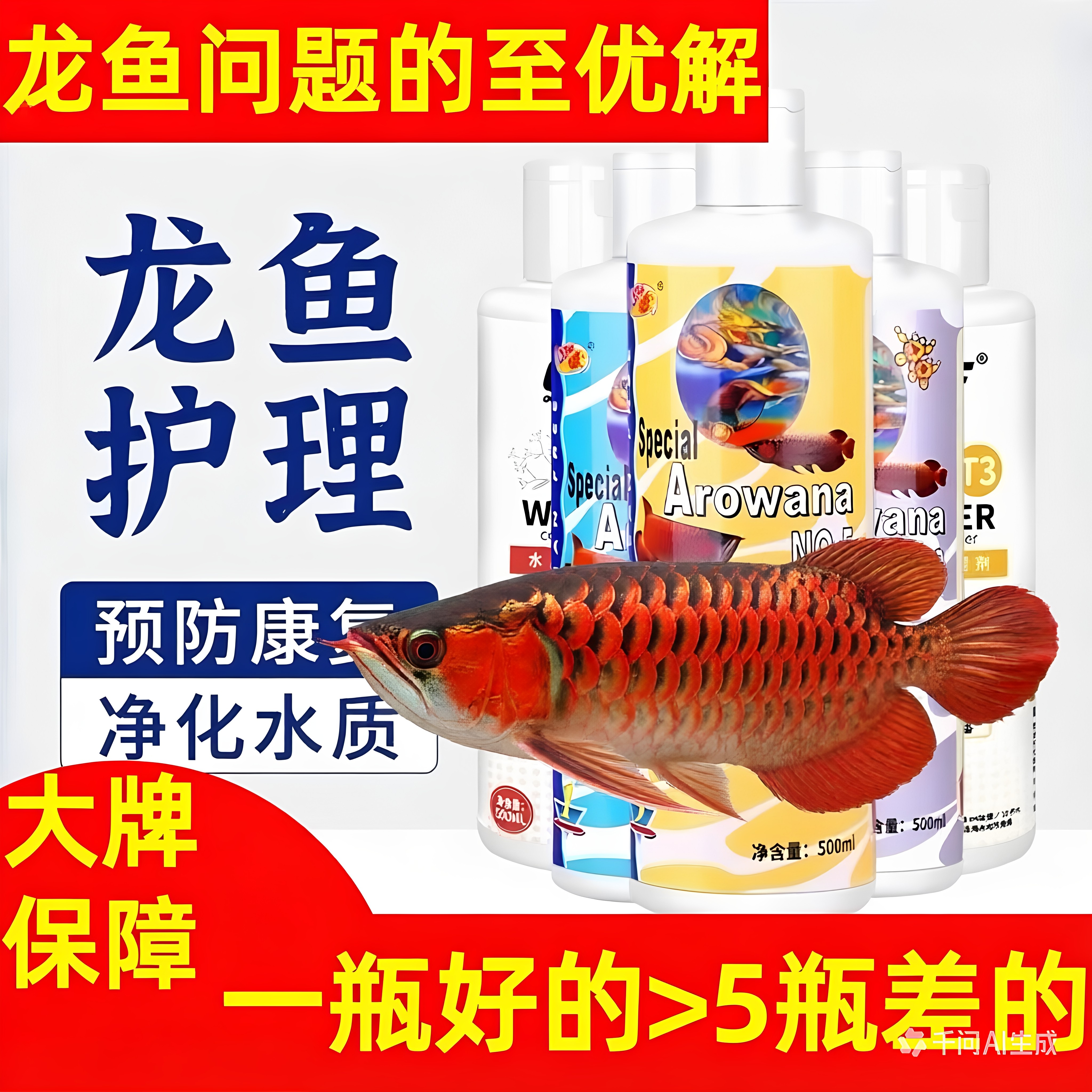 【厂家超补贴】仟湖傲深仟龙龙鱼药水白点蒙眼立鳞肠炎全特效专用