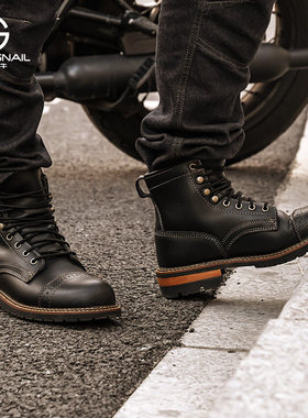 外星蜗牛复古工装靴英伦风休闲骑行鞋真皮机车靴高帮马丁靴男VT15